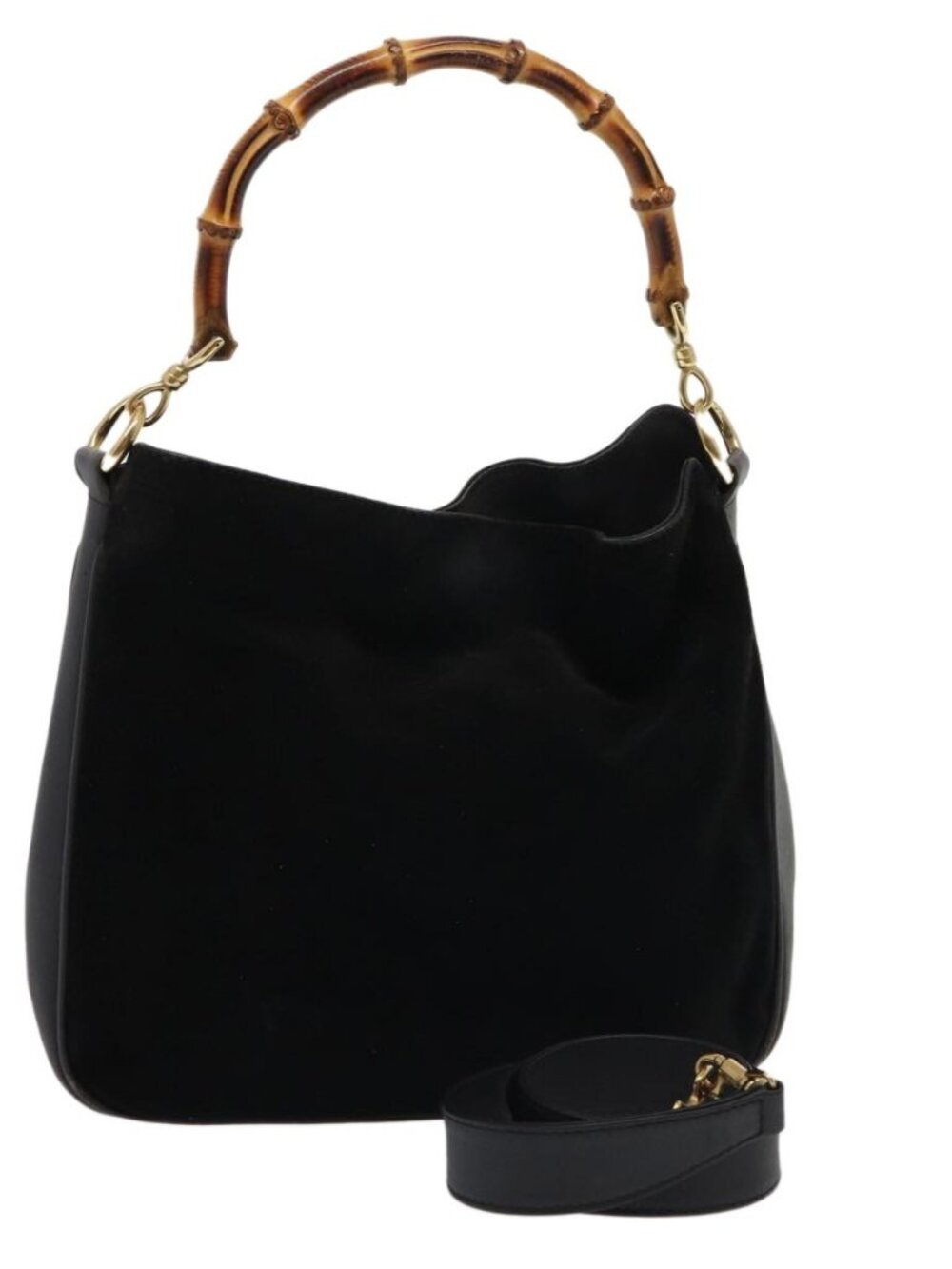 GUCCI Bamboo Hand Bag Suede 2way Black Auth 81045